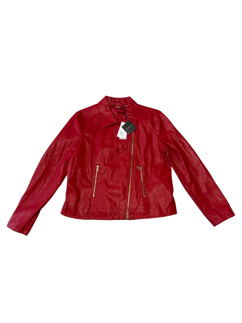 Tahari Red Leather Moto Jacket with Gold Hardware